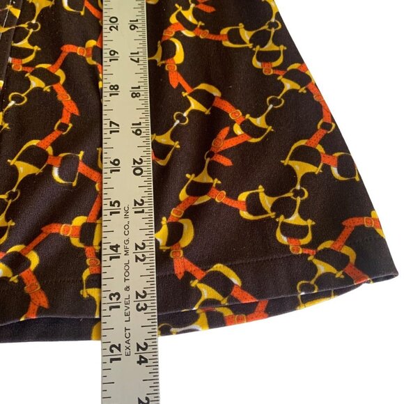 Vintage 70's Dark Brown, Yellow and Orange Equestrian Print Collared Button Up - Picture 6 of 12